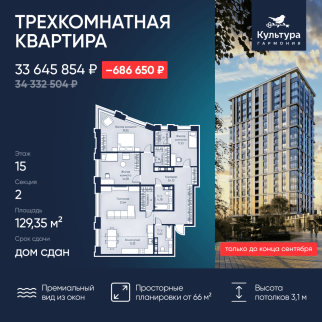 2 секция, 129,35 м²
