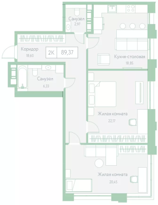 2 секция, 89,37 м²