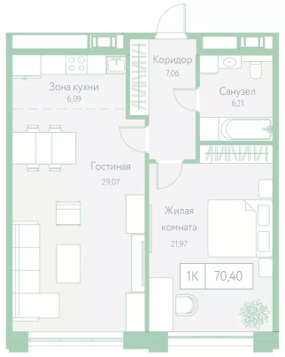 2 секция, 70,4 м²